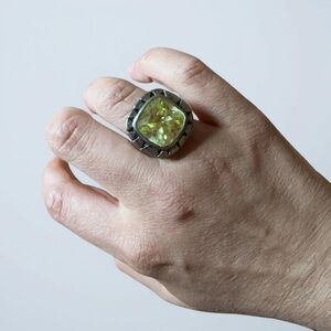 Large Vintage Silver costume Ring with Yellow/citrine color Gemstone